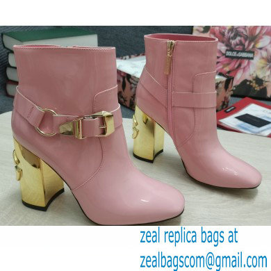 Dolce & Gabbana Heel 10.5cm Leather Ankle Boots Patent Pink with DG Karol Heel and Buckle 2021